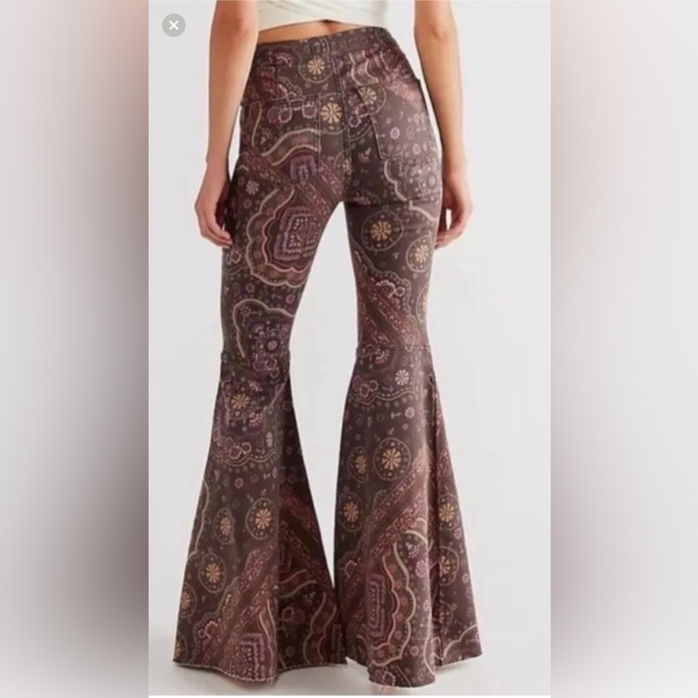 We The Free People Just Float On Retro Printed Flare Bell Bottoms Jeans | 26 - Picture 10 of 11